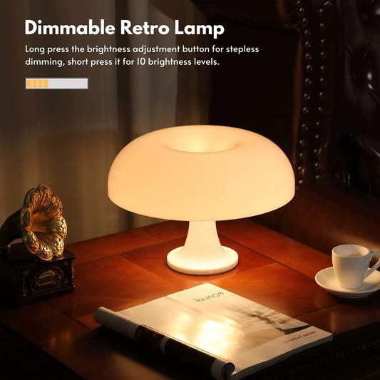 Mushroom Lamp for Room Aesthetic Modern Lighting for Bedroom | Cool Retro Living Room Decor (White)