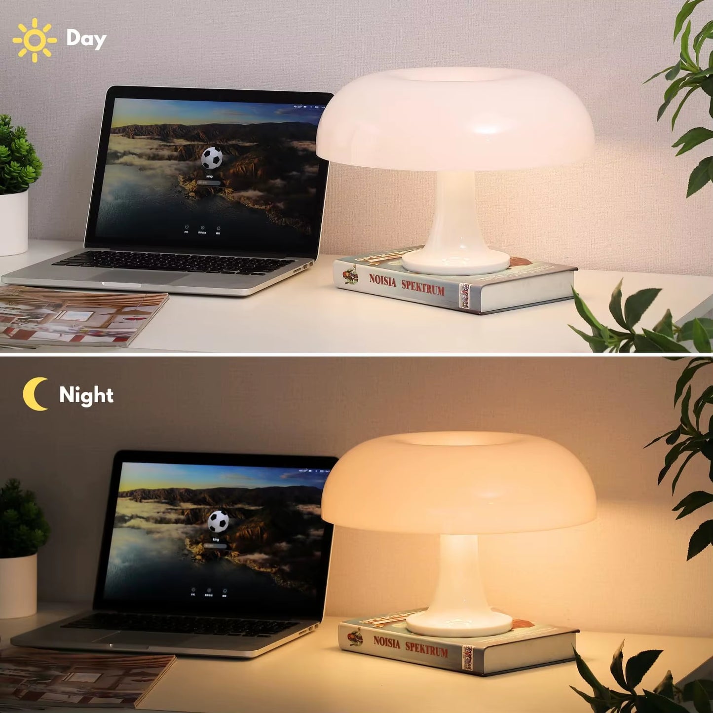 Mushroom Lamp for Room Aesthetic Modern Lighting for Bedroom | Cool Retro Living Room Decor (White)